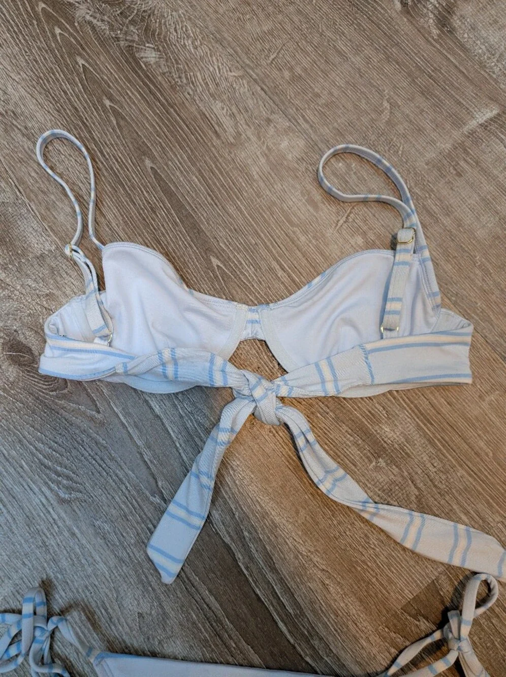 Monday Swimwear Blue Stripes Bikini Set Capri Top Le Marais Bottoms Size Small